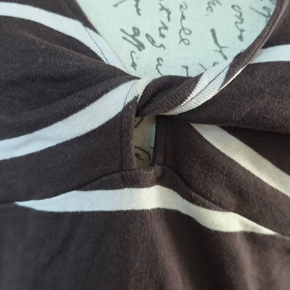 Sanctuary Women's Size Large Brown White Striped Knot Front Tank Top